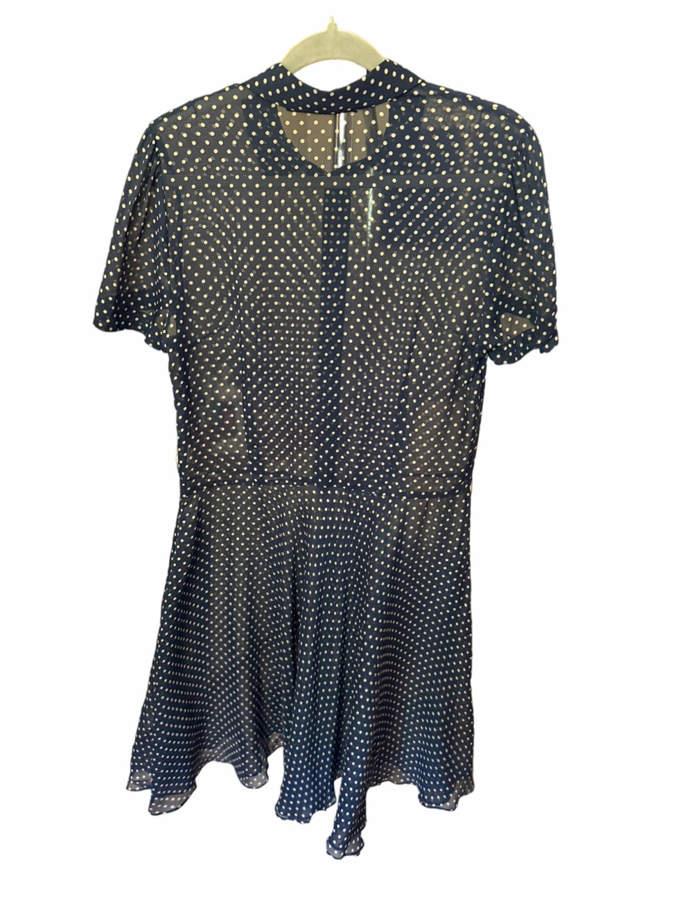 Polo by Ralph Lauren Sheer Navy and White Polka Dot 100% Silk Dress - Picture 4 of 6